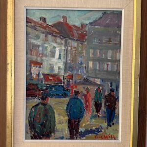 Abstract oil on board cityscape